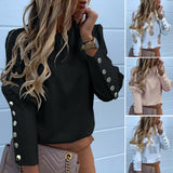 Work Wear Women Blouses Long Sleeve Back Metal Buttons