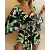 Loose Sexy Deep V Neck with Long Batwing Sleeve Mini Dress