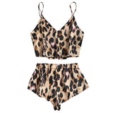 2PCS Women Underwear Sexy Silk Satin Lingerie Pajamas Crop Tops Bra+Shorts Sets Sexy Female V-Neck Sleeveless Nightwear