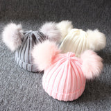 Children Winter Infant Newborn Kids Baby Wool Knitted Hat Cap Beanie With Two Double Pom Pom Beanie For Cute Boys Girl 1-3Years