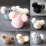 Children Winter Infant Newborn Kids Baby Wool Knitted Hat Cap Beanie With Two Double Pom Pom Beanie For Cute Boys Girl 1-3Years