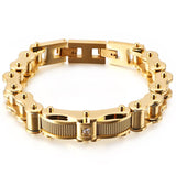 Biker Jewelry Worn Look Men's Biker Chain Bracelet Motorcycle Bicycle Wear Vintage Black Stainless Steel CZ Mens Bracelets 2019