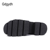 Gdgydh Comfortable High Heels Sole Buckle Black Leather Boots