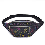 AIREEBAY Holographic Waist Bags Women Silver Fanny Pack Female Belt Bag Black Geometric Waist Packs Laser Chest Phone Pouch