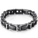 Biker Jewelry Worn Look Men's Biker Chain Bracelet Motorcycle Bicycle Wear Vintage Black Stainless Steel CZ Mens Bracelets 2019