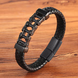 Unique Punk Design Special Pattern Bicycle Chain Stainless Steel Accessories Men's Leather Bracelet Multi-color Birthday Gift