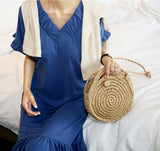 Round Woven Straw Rattan Bodybag