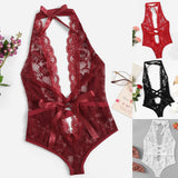 G-string porno Women Sexy Lingerie Girl Low Back Cross Floral Lace Sleepwear Babydoll Erotic cosplay costume lingerie porno