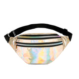 AIREEBAY Holographic Waist Bags Women Silver Fanny Pack Female Belt Bag Black Geometric Waist Packs Laser Chest Phone Pouch