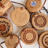 Round Woven Straw Rattan Bodybag