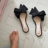 Spring and summer women's shoes Korean silk satin Pointed bow tie slippers Baotou flat heel sets semi slippers