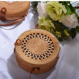 Round Woven Straw Rattan Bodybag