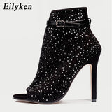 Eilyken New Women Crystal Sandals Ankle Straps Buckle Transparent Cover Heel Pumps Ladies Sandals Party Shoes size 35-43