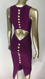 Top Quality Sexy V Neck Button Split Black Purple Bandage Dress Knitted Elastic Elegant Evening Party Dress