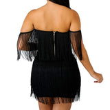 Summer Women Bandage Dress Elegant Club Party Dress Sexy V Neck Off Shoulder Tassel Mini Fringe Club Dresses Vestidos