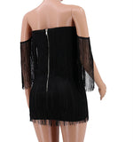 Summer Women Bandage Dress Elegant Club Party Dress Sexy V Neck Off Shoulder Tassel Mini Fringe Club Dresses Vestidos