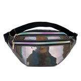 AIREEBAY Holographic Waist Bags Women Silver Fanny Pack Female Belt Bag Black Geometric Waist Packs Laser Chest Phone Pouch
