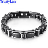 Biker Jewelry Worn Look Men's Biker Chain Bracelet Motorcycle Bicycle Wear Vintage Black Stainless Steel CZ Mens Bracelets 2019