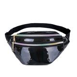 AIREEBAY Holographic Waist Bags Women Silver Fanny Pack Female Belt Bag Black Geometric Waist Packs Laser Chest Phone Pouch