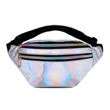 AIREEBAY Holographic Waist Bags Women Silver Fanny Pack Female Belt Bag Black Geometric Waist Packs Laser Chest Phone Pouch