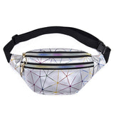 AIREEBAY Holographic Waist Bags Women Silver Fanny Pack Female Belt Bag Black Geometric Waist Packs Laser Chest Phone Pouch