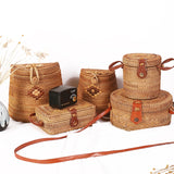 Round Woven Straw Rattan Bodybag