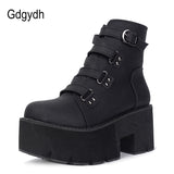 Gdgydh Comfortable High Heels Sole Buckle Black Leather Boots