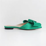 Spring and summer women's shoes Korean silk satin Pointed bow tie slippers Baotou flat heel sets semi slippers