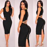 Top Quality Sexy V Neck Button Split Black Purple Bandage Dress Knitted Elastic Elegant Evening Party Dress