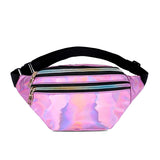 AIREEBAY Holographic Waist Bags Women Silver Fanny Pack Female Belt Bag Black Geometric Waist Packs Laser Chest Phone Pouch
