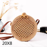 Round Woven Straw Rattan Bodybag