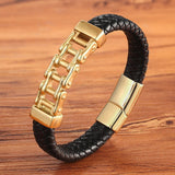 Unique Punk Design Special Pattern Bicycle Chain Stainless Steel Accessories Men's Leather Bracelet Multi-color Birthday Gift