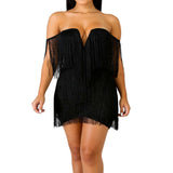 Summer Women Bandage Dress Elegant Club Party Dress Sexy V Neck Off Shoulder Tassel Mini Fringe Club Dresses Vestidos