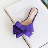 Spring and summer women's shoes Korean silk satin Pointed bow tie slippers Baotou flat heel sets semi slippers