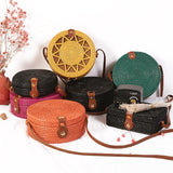 Round Woven Straw Rattan Bodybag