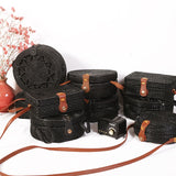 Round Woven Straw Rattan Bodybag