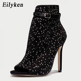 Eilyken New Women Crystal Sandals Ankle Straps Buckle Transparent Cover Heel Pumps Ladies Sandals Party Shoes size 35-43