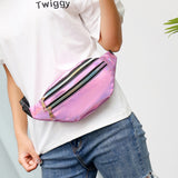 AIREEBAY Holographic Waist Bags Women Silver Fanny Pack Female Belt Bag Black Geometric Waist Packs Laser Chest Phone Pouch