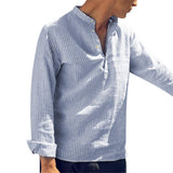 Helisopus New Fashion Spring Summer Casual Men's Shirt Cotton Long Sleeve Striped Slim Fit Stand Collar Shirts S-5XL