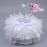 Baby girl tutu skirt 2pcs tulle lace bloomers Newborn infant outfits  Mauv headband flower set Baby mesh bloomer