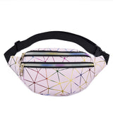 AIREEBAY Holographic Waist Bags Women Silver Fanny Pack Female Belt Bag Black Geometric Waist Packs Laser Chest Phone Pouch
