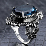 Fashion Goose Egg-shaped Sea Blue CZ Stone Ring Crystal Ring For Women Wedding Engagement Party Ring Jewelry Gift