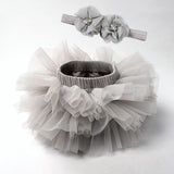 Baby girl tutu skirt 2pcs tulle lace bloomers Newborn infant outfits  Mauv headband flower set Baby mesh bloomer