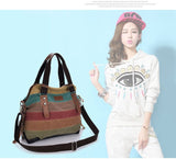 SMOOZA Canvas Totes Bag Striped Womens Handbag Patchwork rainbow Shoulder Bag Fashion Female Casual  Crossbody bag Sac a Main