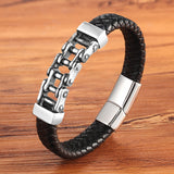 Unique Punk Design Special Pattern Bicycle Chain Stainless Steel Accessories Men's Leather Bracelet Multi-color Birthday Gift