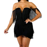 Summer Women Bandage Dress Elegant Club Party Dress Sexy V Neck Off Shoulder Tassel Mini Fringe Club Dresses Vestidos