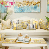 Avigers Yellow Cushion Covers Square Striped Patchwork Jacquard Pillow Cases Home Decorative for Car Sofa Bedroom