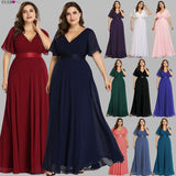 Plus Size Evening Dresses Ever Pretty EP09890 Elegant V-Neck Ruffles Chiffon Formal Evening Gown Party Dress Robe De Soiree 2020