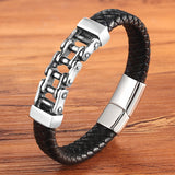 Unique Punk Design Special Pattern Bicycle Chain Stainless Steel Accessories Men's Leather Bracelet Multi-color Birthday Gift