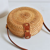 Round Woven Straw Rattan Bodybag